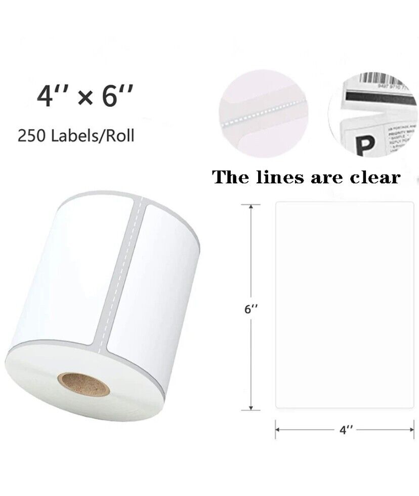 4 Rolls 4x6 Direct Thermal Shipping Labels - 250 per roll - 1000 labels